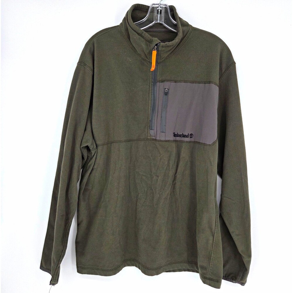 Timberland Men's XL Olive Green 1/4 Zip Fleece Pullover Sweatshirt Pockets